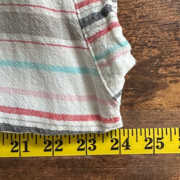 Linen Blend Crop Top Large Stripe Front Tie Beachy Coastal Weatherproof Vintage - Picture 3 of 9